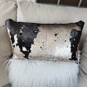 Aviva Stanoff Black and Gold Reversible Sequin Pillow
